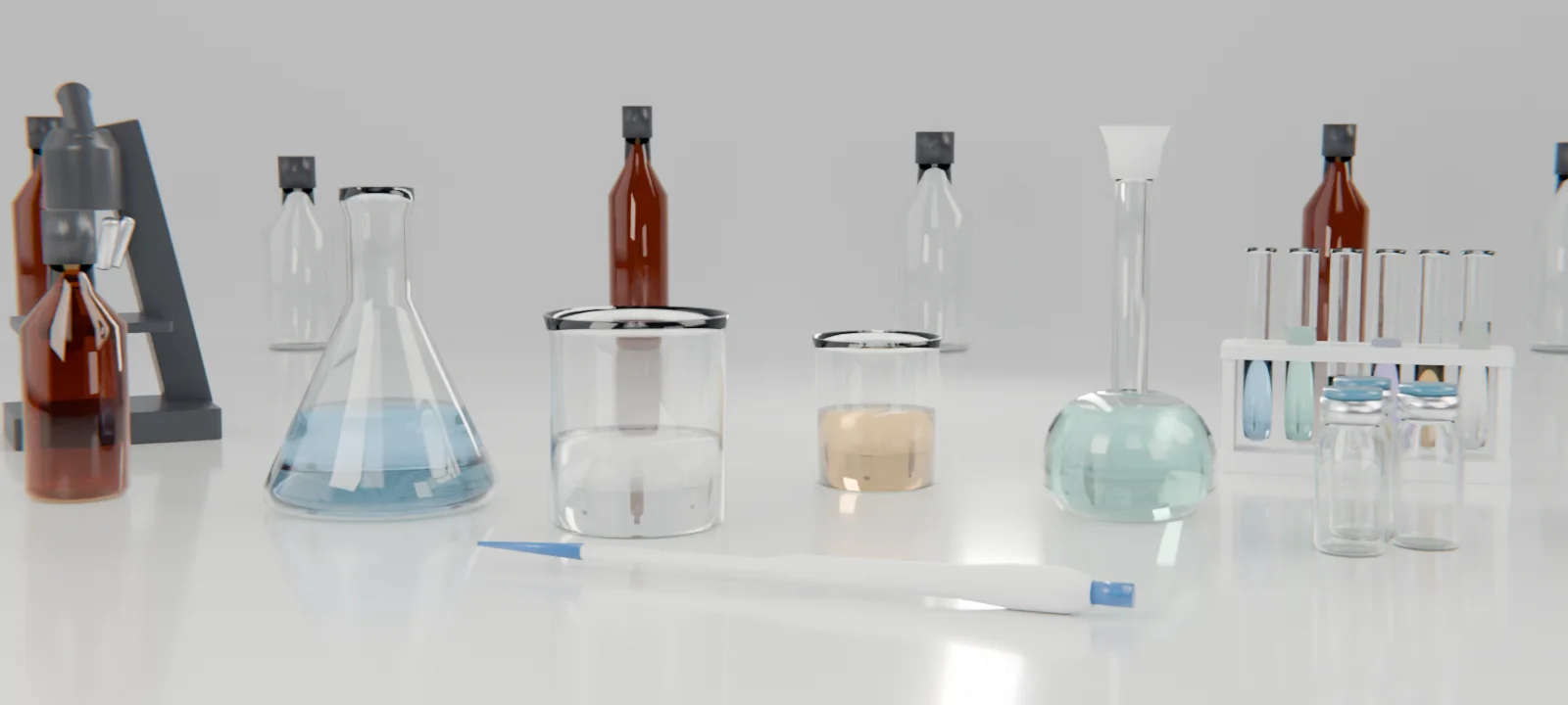 Laboratory bench with flasks, beakers and test tubes — Broaddus Scientific Group